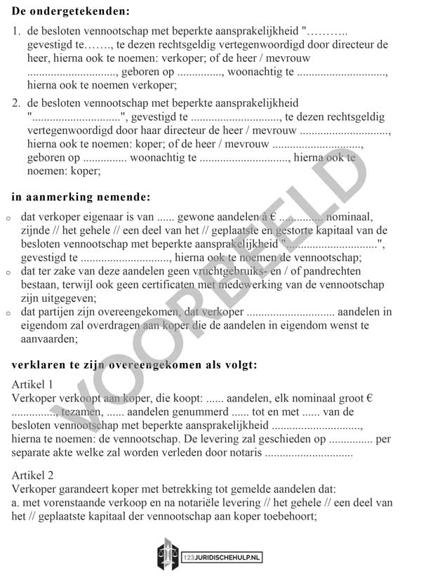 123juridischehulp-voorbeeld-document-verkoop-bv