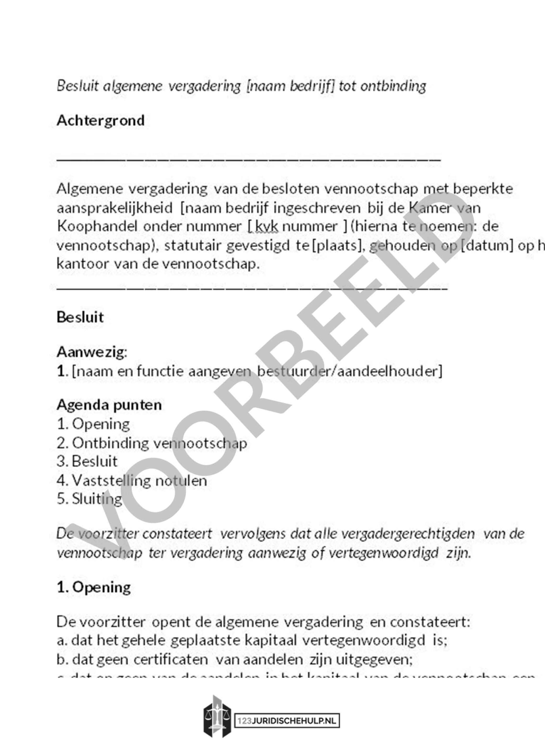 123juridischehulp-voorbeeld-document-besluit ava ontbinding bv
