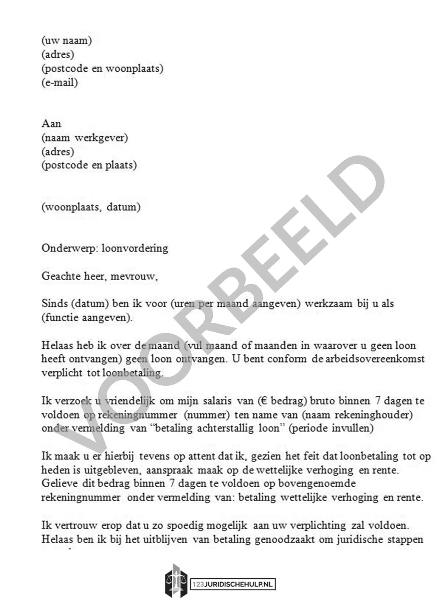 123juridischehulp-voorbeeld-document-verzoek Loonvordering