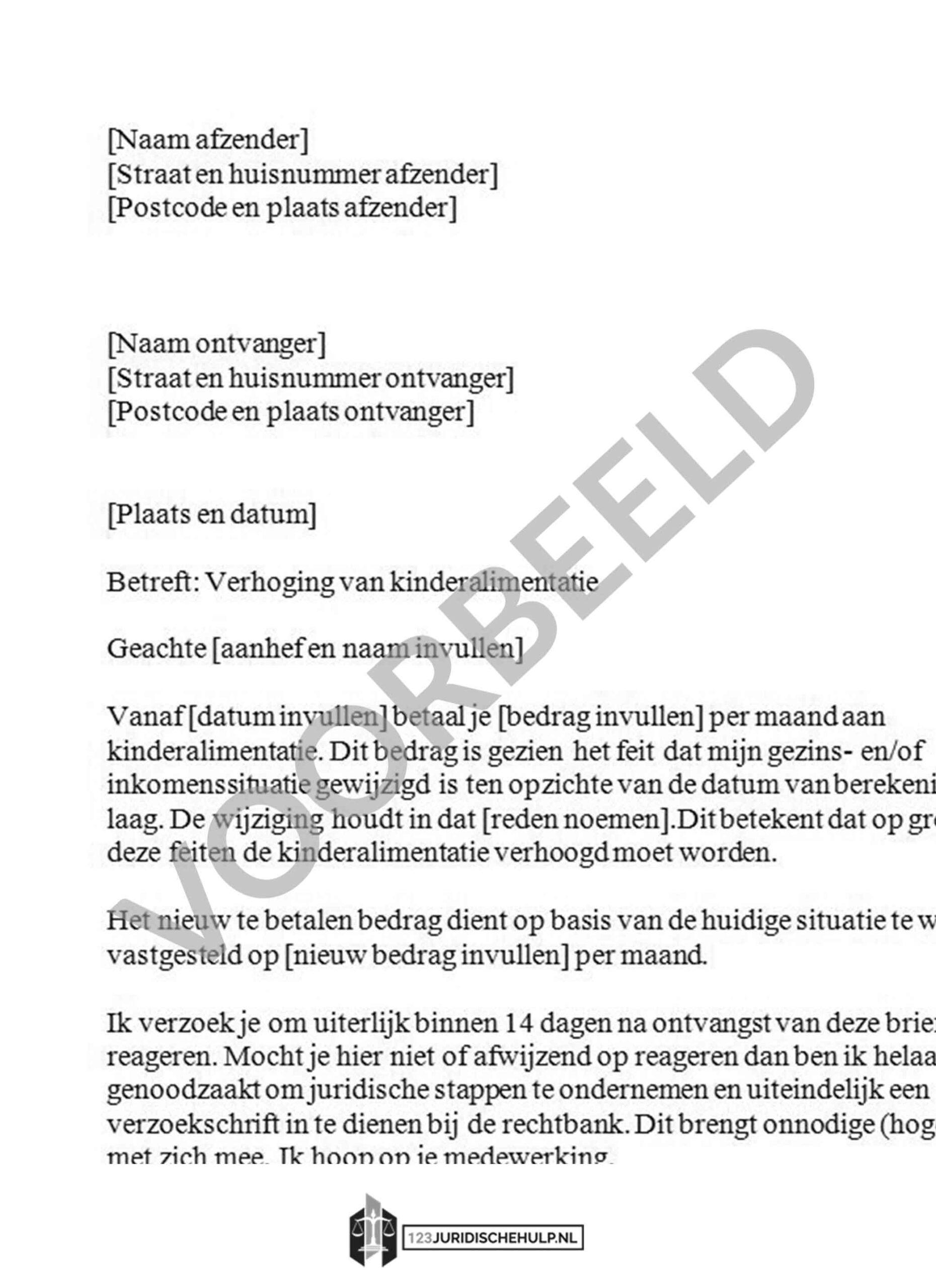 123juridischehulp-voorbeeld-document-verzoek verhoging kinderalimentatie