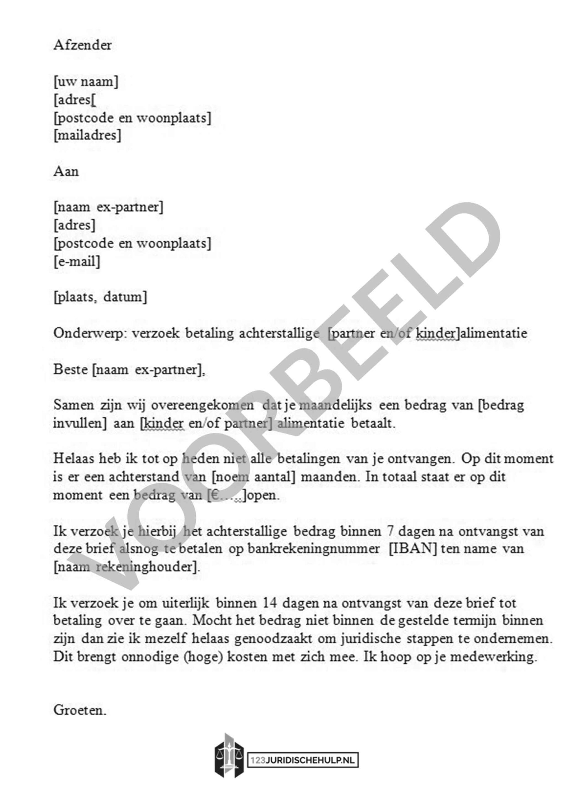 123juridischehulp-voorbeeld-document-verzoek betaling achterstallige alimentatie