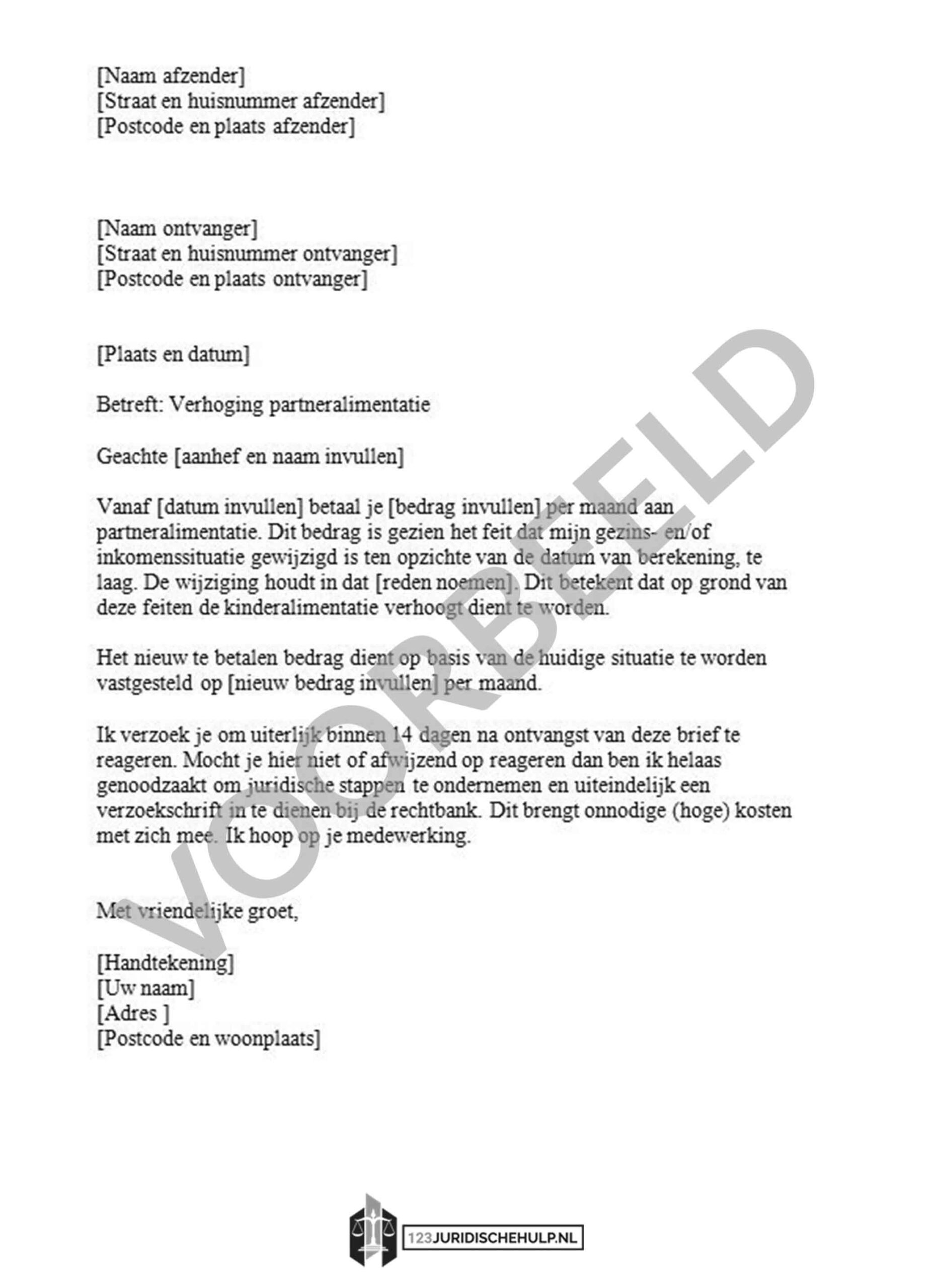 123juridischehulp-voorbeeld-document-verzoek verhoging partneralimentatie